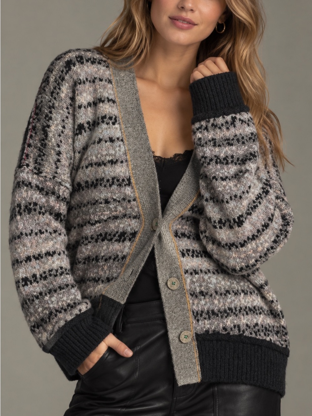 Pilcro By Anthropologie Mash-Up V-Neck Cardigan Sweater Size Small